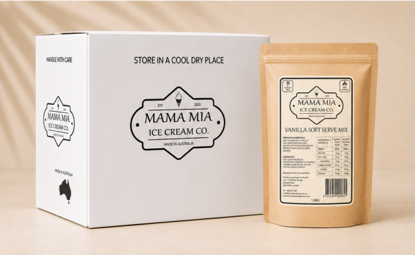 Vanilla soft serve bag and box