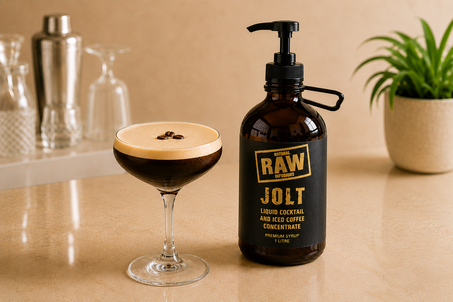 Espresso martini with Jolt bottle