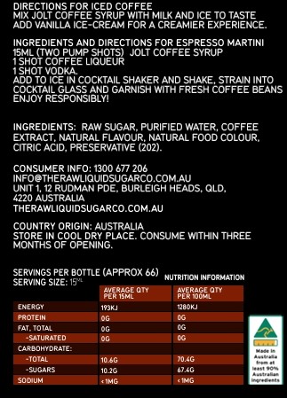 Raw Infusion Jolt Nutri Info