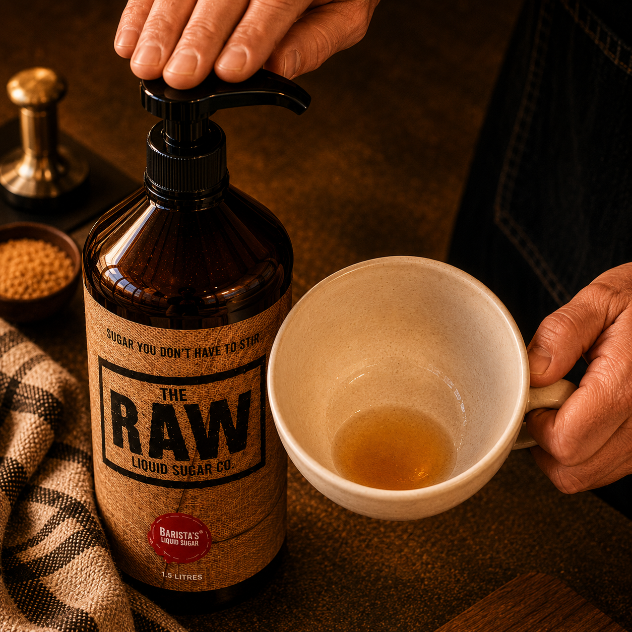 Raw liquid sugar and cup
